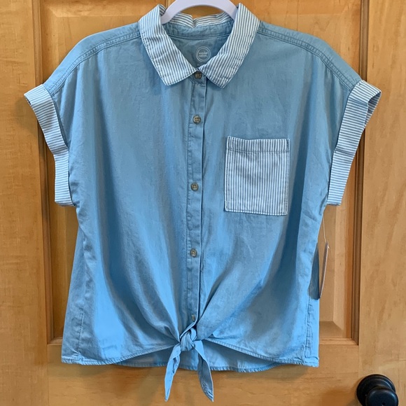 (K260) NWT, Wonder Nation Girls Plus Sz 14-16 Button Down Camp Top Breast Pocket - Picture 4 of 10